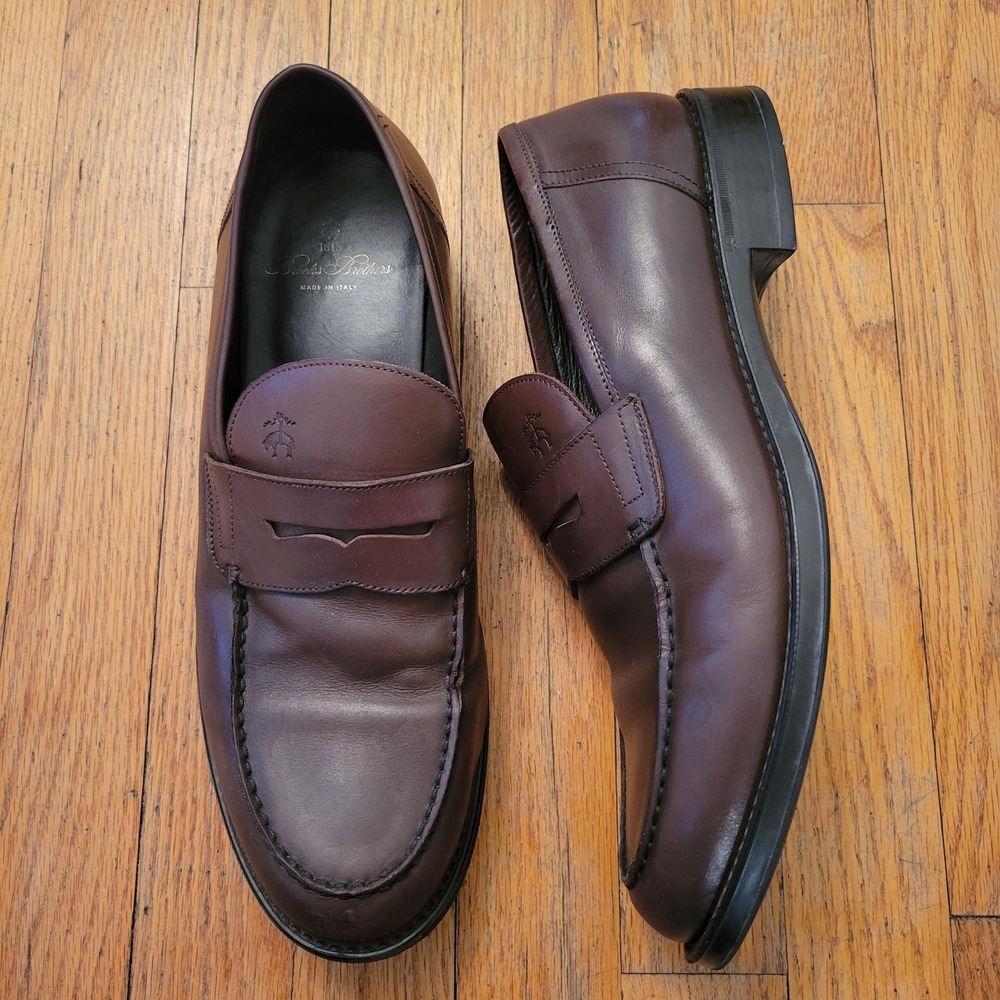 1818 Brooks Brothers 10.5 Penny Loafers Brown Leather Italy Dark Academia Preppy